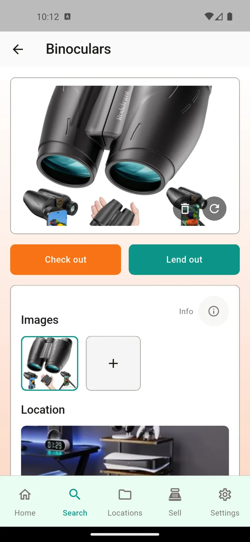 Item detail view with photos and metadata