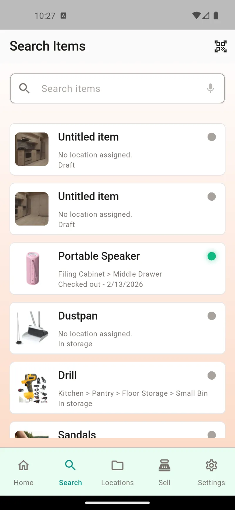 Search screen with results