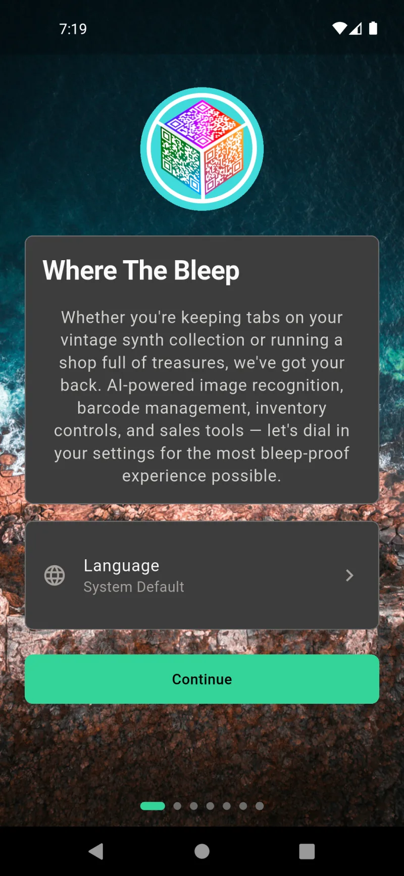 Where The Bleep welcome screen with language selector