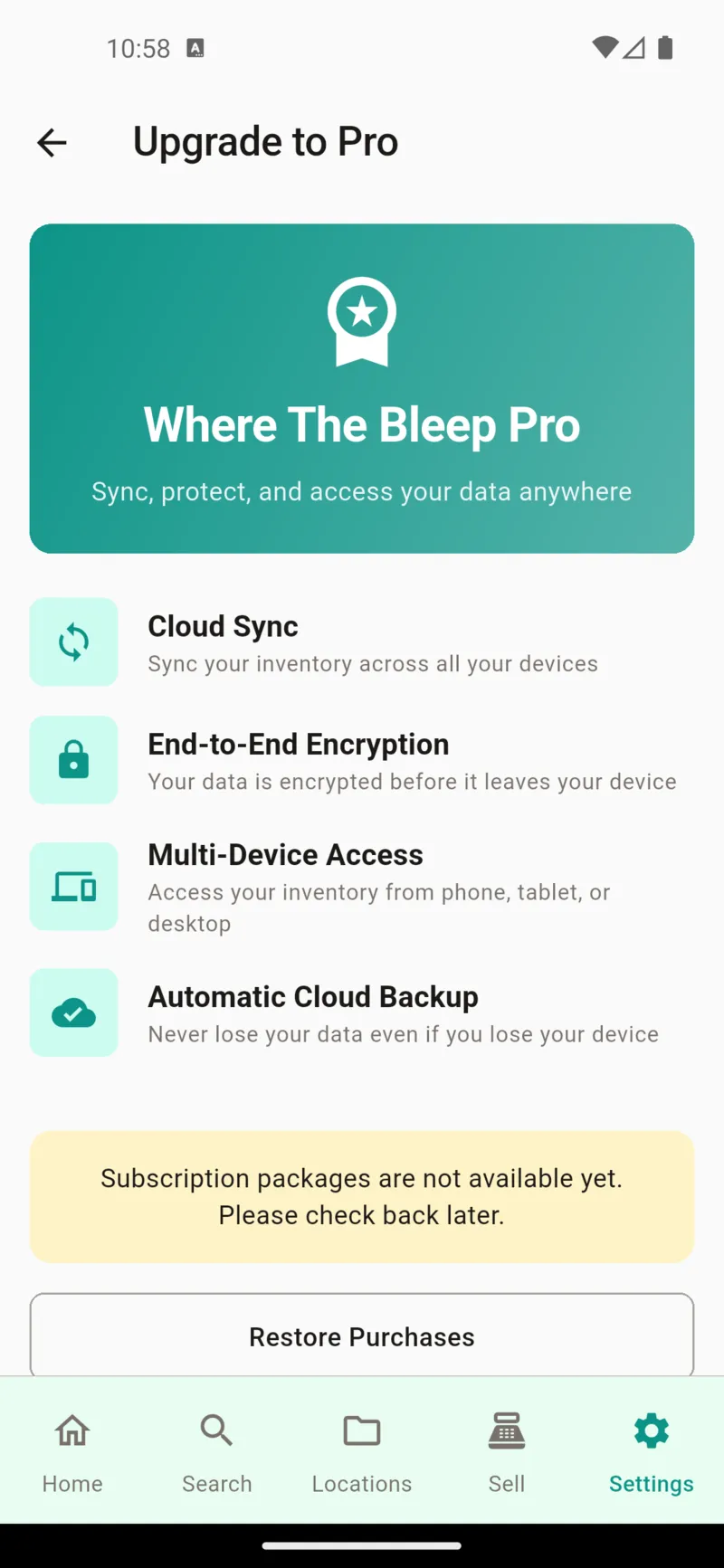 Subscription and pricing screen
