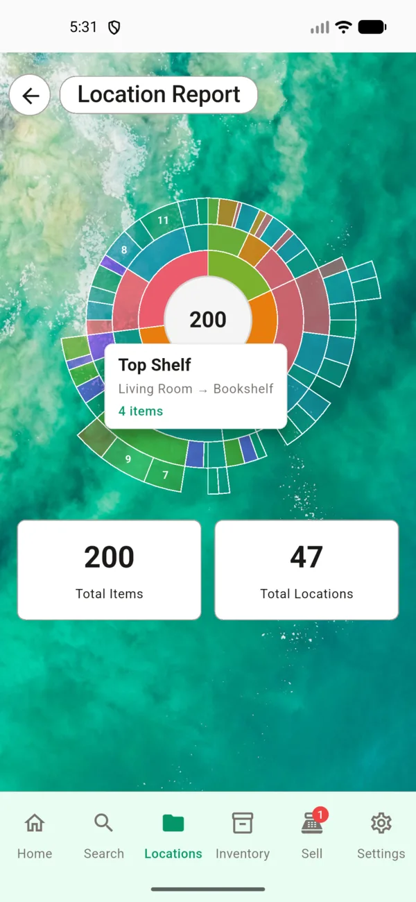 Gráfico de rayos de sol del informe de ubicación