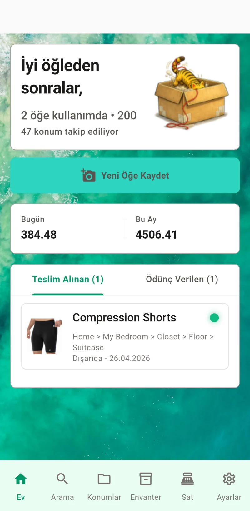 Ana Sayfa Kontrol Paneli - Hızlı durum kontrolü, ödünç verilen eşyalar bir bakışta